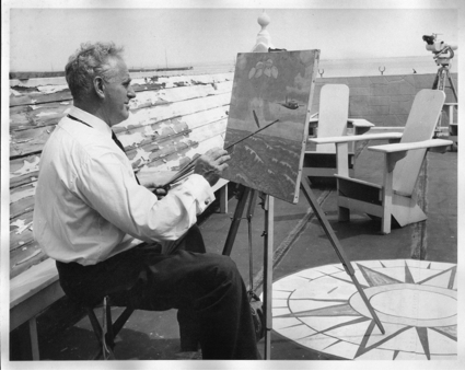 Uffa Fox painting the “The Launching of an Airborne Lifeboat” Uffa Fox painting the “The Launching of an Airborne Lifeboat”
